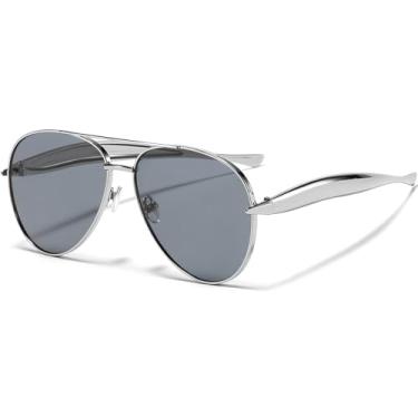 Imagem de AIEYEZO Óculos de sol aviador dourado para mulheres e homens, armação grossa, óculos de sol modernos retrô estilo piloto de sardinha, Prata/cinza, MM