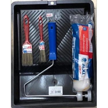 Imagem de Kit Pintura De Parede Rolo De Lã Anti Respingo E Pinceis 5 Peças Tigre