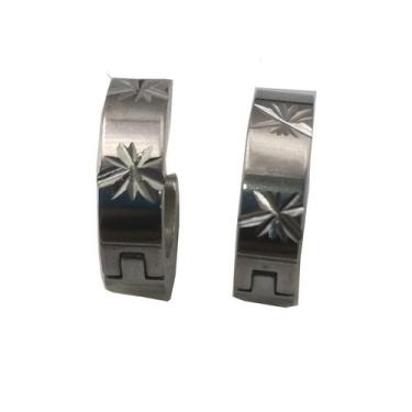 Imagem de Brinco Argola masculino Aço Inox flor 1 par(2un) - HHW, Cor de aço