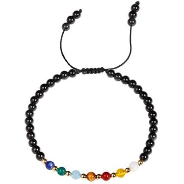 Imagem de Jewever 7 pulseiras de chacra para mulheres, pedra verdadeira, corda da sorte, contas de cristal, cristais e pedras curativas, joias, presentes de aniversário, 7 inches, Pedra preciosa, Obsidiana