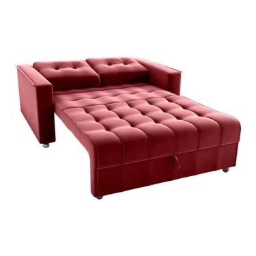 Imagem de Sofá Cama Reclinável 2 Lugares Com Almofadas 140 Lag Drika Matrix Veludo Vinho Veludo Vinho