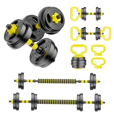 Imagem de HUAYA Conjunto de halteres ajustáveis, pesos livres de 4,5 a 40,8 kg com conector – halteres 4 em 1, halteres, kettlebell e suporte push-up, conjunto de pesos ajustáveis para equipamentos de ginástica