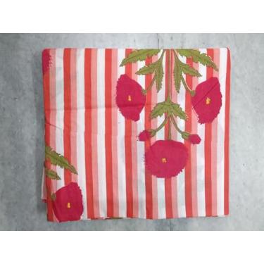 Imagem de Tecido estampado bloco à mão da Yard PRECUT 100% algodão 100% algodão tecido indiano leve para fazer tops de vestidos de verão Tecido indiano para artesanato Home Decore. (Design 128, pré-cortado de 5