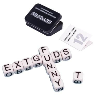 Imagem de Extguds 12Pcs Crossword Dice Game Set, Word Spelling Dice Games,Travel Alphabet Spelling Board Game with Storage Case,Fun for Game Night Festive