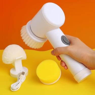 Imagem de Escova Giratória Esfregar Bucha Pia Prato Elétrica Eletrônico Aparelho Branca Limpeza Gordura Panela