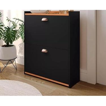 Imagem de Sapateira closet preto/cinmomo, decoração sala quarto corredor hall de entrada, armário, no pix, multiuso, organizador 12 pares calçados sapatos tênis tamanho 40