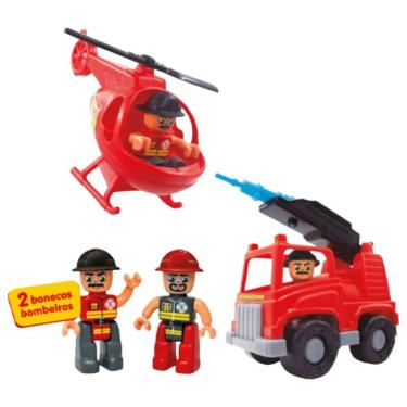 Imagem de Bonecos Fire Team com Caminhão de Bombeiros Helicóptero Infantil Maral 