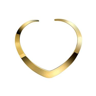 Imagem de Lancunque Colar feminino Love Gargantilha em forma de coração com colar banhado a ouro 18K altamente polido (ouro)