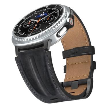 Imagem de Bouixel Pulseira de couro genuíno de grão superior compatível com Samsung Galaxy Watch 8 de 40 mm e 44 mm/Watch 8 Classic de 46 mm e feminina, larga e robusta de metal para Galaxy Watch 8