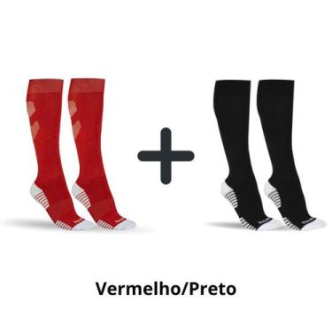 Imagem de Kit 2 Meião Hoahi Meia de futebol Esportiva veste 39 ao 43, Vermelho, 