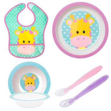 Imagem de Kit Alimentação Bebê com Bowl Pratinho Babador com Bolso e Colher de S