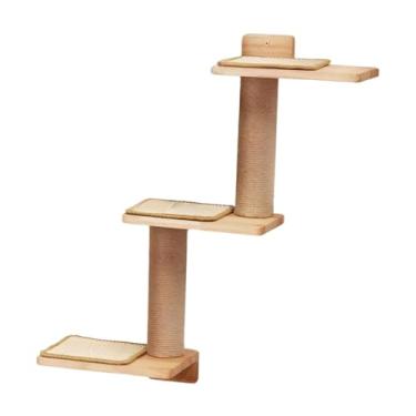 Imagem de Gralara Prateleiras de parede para gatos 3 em 1, móveis para animais de estimação, torre de escalada, escada de parede de 3 camadas para gatos, para pular,