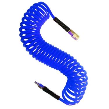 Imagem de Qolekog Mangueira do compressor de ar de 1/10.2 cm x 25 pés Mangueira de ar de recuo de poliuretano com restritor de curva, acoplador rápido universal industrial de 1/10.2 cm e kit de acessórios de
