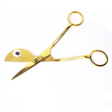Imagem de Tuftech Tesoura dourada de 15 cm com uma pequena decoração de olhos, tesoura de bico de pato, tesoura de aplicar, tesoura de corte de carpete para tufos, uma de suprimentos de tufo, tesoura de bordado