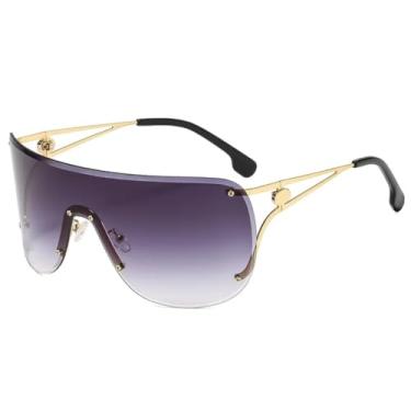 Imagem de Óculos de sol retangulares vintage sem armação para homens e mulheres, moda retrô, luxo, proteção UV400 (dourado-cinza)