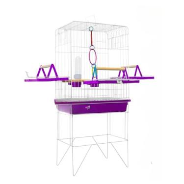 Imagem de Gaiola Viveiro Calopsita Com Bandejas Laterais C/Pé Grande AgapóRnis Aves Mansas Duplex/Triplex(GRADE BRANCA - LILÁS JEL)