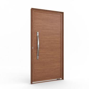 Imagem de Porta de Alumínio Pivotante Lambri com Friso e Puxador de 80cm 215x105cm Lucasa Marrom