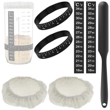 Imagem de Conjunto de acessórios de substituição para kits de potes iniciais de massa fermentada com tampa de pano, medidor de temperatura e faixas de data, suprimentos reutilizáveis para assar pão de fermento