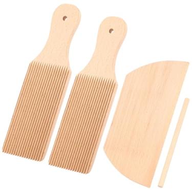 Imagem de 4 peças de tábua de nhoque, placa de massa de madeira, ferramenta de fazer massa de nhoque com rolo de massa, cortador de massa, conjunto de pá de manteiga, máquina de macarrão nhoque para massas