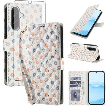 Imagem de Asuwish Capa de celular para Samsung Galaxy A26 5G carteira celular com protetor de tela de vidro temperado porta-cartão de flores suporte TPU Kickstand Slim A 26 26A LTE mulheres homens flores