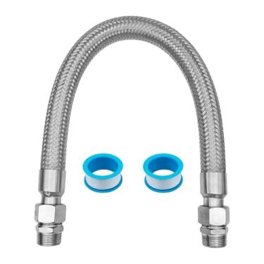 Imagem de Mangueira jumper de compressor de nível industrial, conector macho NPT de 3/4 polegadas x 102 cm de comprimento, mangueira de ar de aço inoxidável flexível, com juntas giratórias de 360° em ambos os