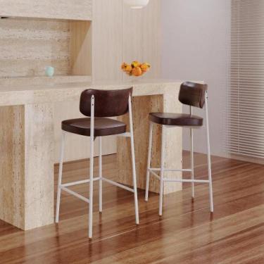 Imagem de Banqueta Alta Alloa Revestimento Sintético Est.Branca - Metalig