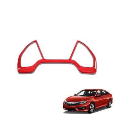Imagem de AJHLJ® Anéis decorativos para painel de carro com acabamento vermelho/fibra de crabon para Honda Civic 10th 2016~2021 Molduras interiores (vermelho)