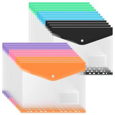 Imagem de 24 unidades de bolso para fichário de envelopes de plástico, pastas expansíveis de 11 furos para bolsa de documentos de 2/3/4 anéis, pasta de arquivos envelope impermeável A4 de grande capacidade com