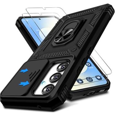 Imagem de Capa para Samsung Galaxy S25 FE: Capa de lente de câmera deslizante embutida | Protetor de tela | Suporte magnético para anel de dedo | Antiderrapante | Proteção contra quedas de grau militar