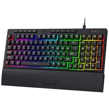 Imagem de Redragon Teclado para jogos com membrana RGB com fio K515 Shiva, teclado mecânico de 98 teclas com interruptor linear suave, teclas macro integradas e multimídia dedicadas, descanso de pulso