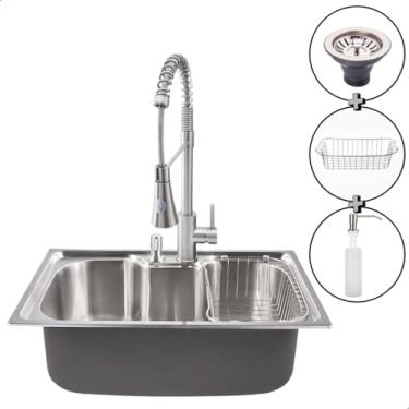 Imagem de SOFTINOX Kit Cuba Cozinha Gourmet Inox Com Acessorios 60x40 Escovada e Torneira Luxo Monocomando Flexível 2 Jatos Escovada
