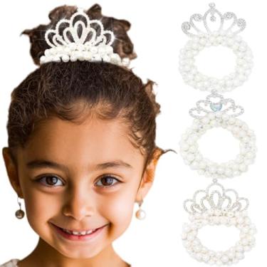 Imagem de Urieo 3 peças de laços de cabelo branco pérola para meninas, elásticos elásticos de cristal, acessórios de cabelo