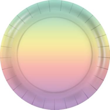Imagem de PRATO PAPEL REDONDO 18 cm FESTA COLORS OMBRE ARCO IRIS 08un.