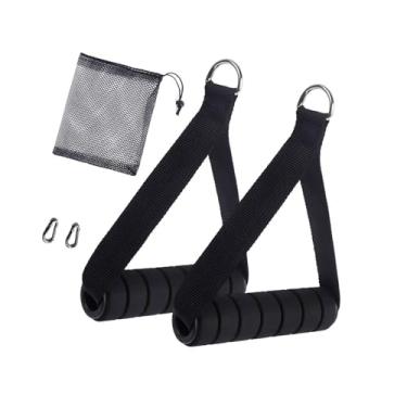 Imagem de menolana 2 peças de alças de exercício, acessórios de fixação, alças de faixa de resistência antiderrapantes para polias de máquina de cabo, equipamento de, Preto