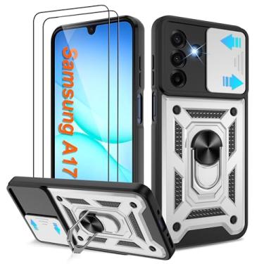 Imagem de Capa para celular Samsung Galaxy A17-5G: Capa para Galaxy A17 5G com capa de câmera deslizante + [2 peças] Protetor de tela HD, resistente à prova de choque de grau militar para Android A 17 - Prata