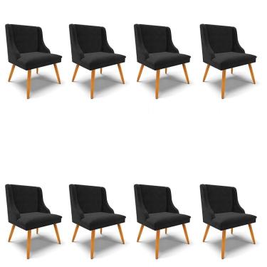 Imagem de Kit 8 Cadeiras Estofadas para Sala de Jantar Pés Palito Lia Suede Preto - Ibiza