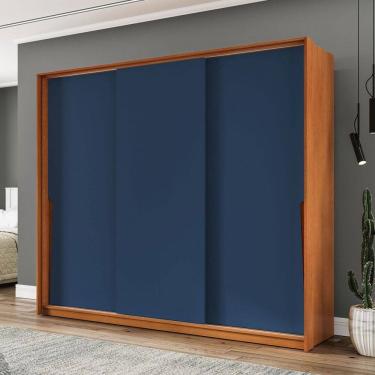 Imagem de Guarda-Roupa Casal Porto 3 Portas 4 Gavetas Freijó/Azul - Politorno
