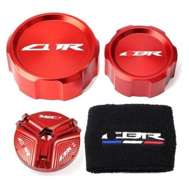 Imagem de Compatível com CBR 1000RR 1000 RR 2005-2018 Tampa de enchimento de óleo de motocicleta cilindro mestre tampa de reservatório de fluido de freio meia CBR1000RR (conjunto de 4 peças vermelho)