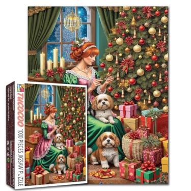 Imagem de Aihonmin Quebra-cabeça vitoriana para senhora e cachorro, 1000 peças, arte de árvore de Natal, para jogos desafiadores de atividades em família, faça você mesmo, quebra-cabeça de trabalho manual para