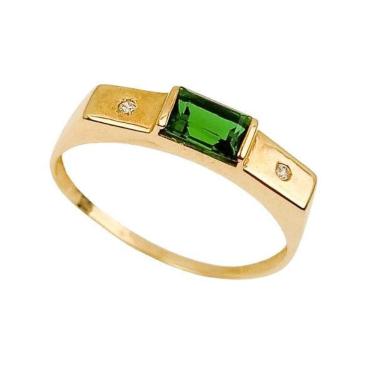 Imagem de Anel Formatura Masculino Com Zircônia Verde Em Ouro 18K