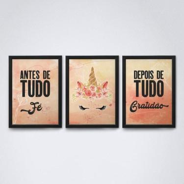 Imagem de Quadros Decorativos Fé e Gratidão - Moldura Preta A4 20x30cm