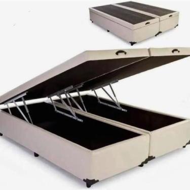Imagem de Cama Box Baú Queen Bipartido Sintético Bege 38x158x198 - Colchão dos S