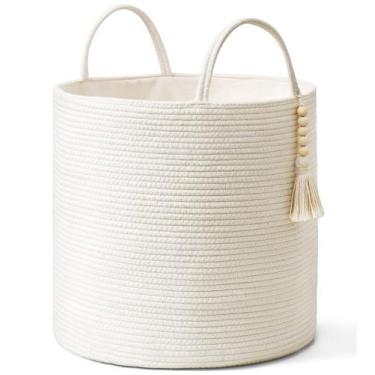 Imagem de Cesto de roupa suja Mkono Tall Woven Rope Storage branco 15x45cm