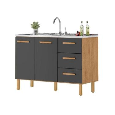Imagem de BALCÃO FORTALEZA 3 GAVETAS PARA PIA 1,20 MT Amêndoa Grafite - Milani M