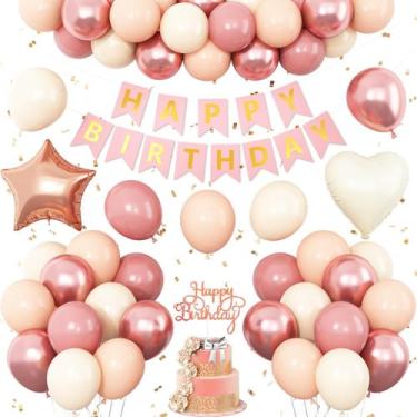 Imagem de Decorações de aniversário Vibzox Dusty Pink Rose Gold para menina