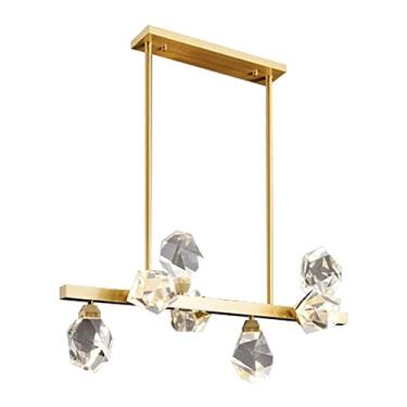 Imagem de Lustre nórdico todo em cobre, lustre criativo de cristal molecular LED, luminária pendente de teto pós-moderna para cozinha, ilha, quarto, sala de estar, restaurante (cor: