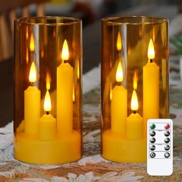 Imagem de Ofurkedle LED 2/4/6/8H Temporizador dourado acrílico curto 3 em 1 velas cônicas com controle remoto, pilar de plástico cintilante sem chama, pacote de longa duração com 2 pilhas (luz quente, 7,6 cm x