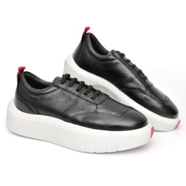 Imagem de Tênis Sneaker em Couro Premium Masculino Solado Alto Estilo Urbano Confortável