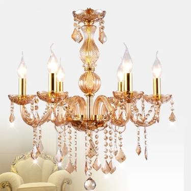 Imagem de Luminária pendente de vela de cristal europeia, sala de estar de luxo, restaurante, quarto, quarto de menina, vila, hotel, loja de roupas, salão de beleza, café, bar, lustre KTV (KA 6 luzes)