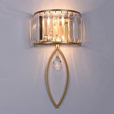 Imagem de Luminária de parede de cristal, luminária de parede geométrica de metal, luminária de cabeceira pós-moderna, luminária de parede embutida E14, luzes noturnas para quarto de hotel, cabeceira